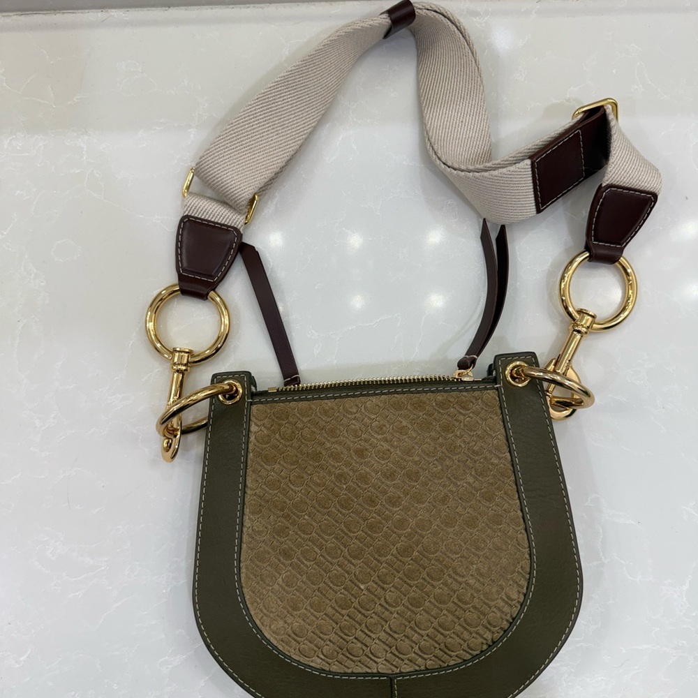 Carolina Herrera Olive and Tan Crossbody Bag